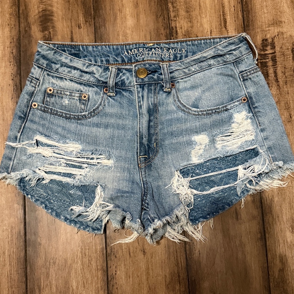 American Eagle Outfitters Blue Distressed Shorts